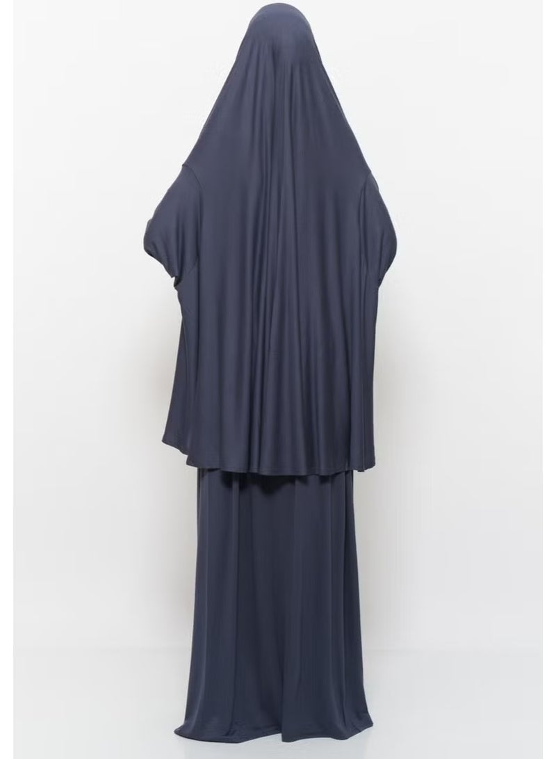 Altobeh Practical Two Piece Cotton Bat Sleeve Headscarf Organic Hijab Prayer Dress-Smoke - Image 5